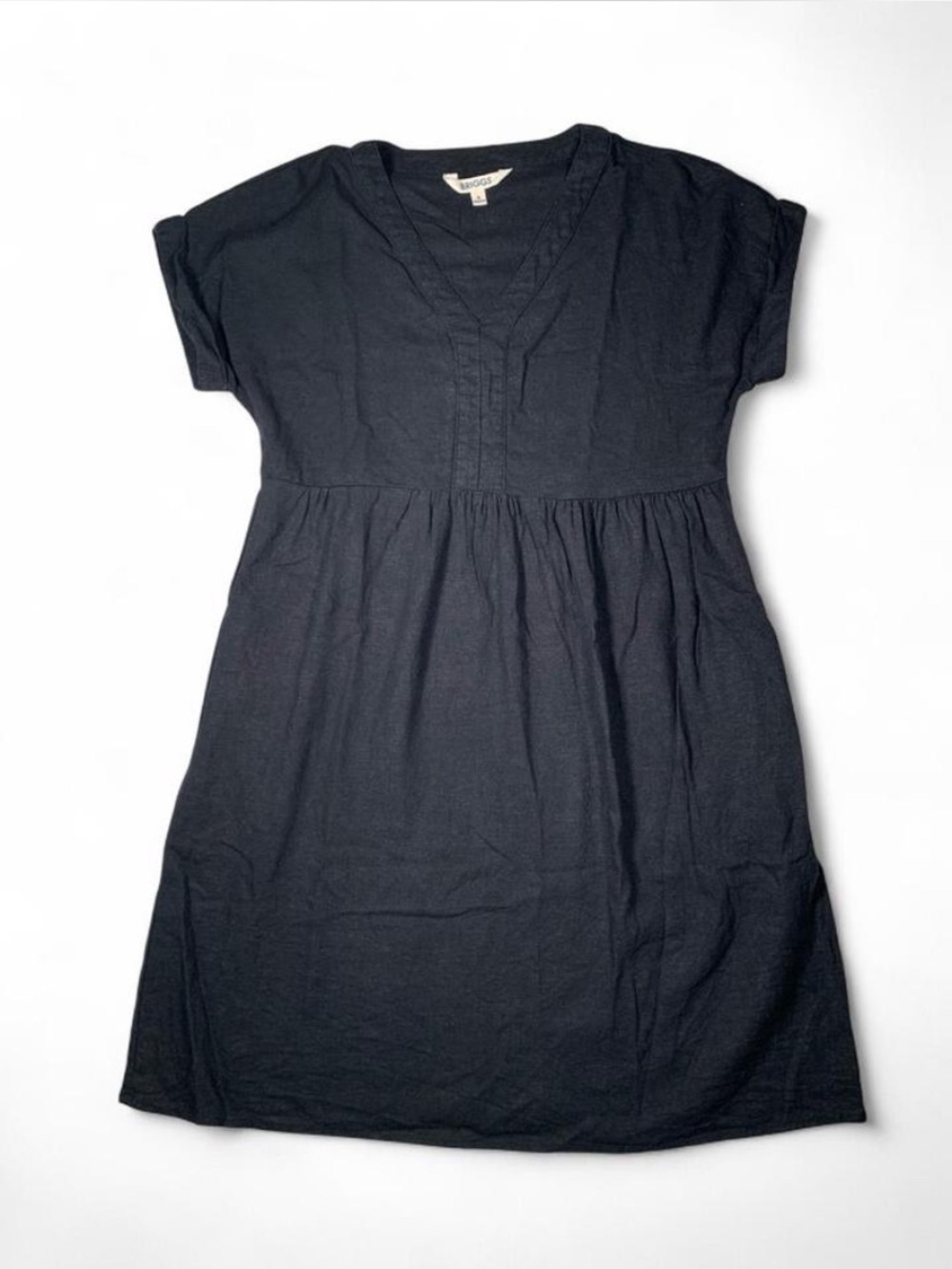 Briggs Black Linen Short Sleeve V-Neck Tunic Dress